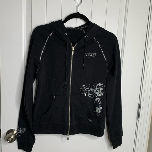 Vintage y2K BCBGMAXAZRIA embellished beaded hooded‎ zip up jacket size medium - Picture 1 of 8